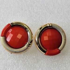 Red and Gold Round Earrings